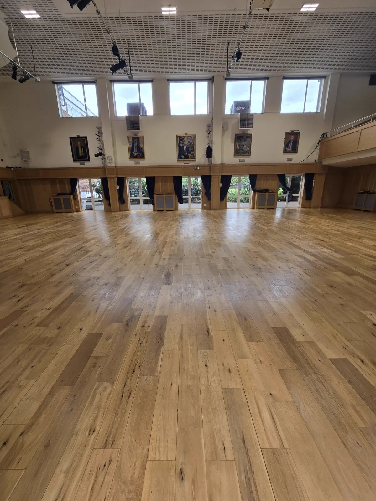 Emanuel School hall floor after sanding and refinishing