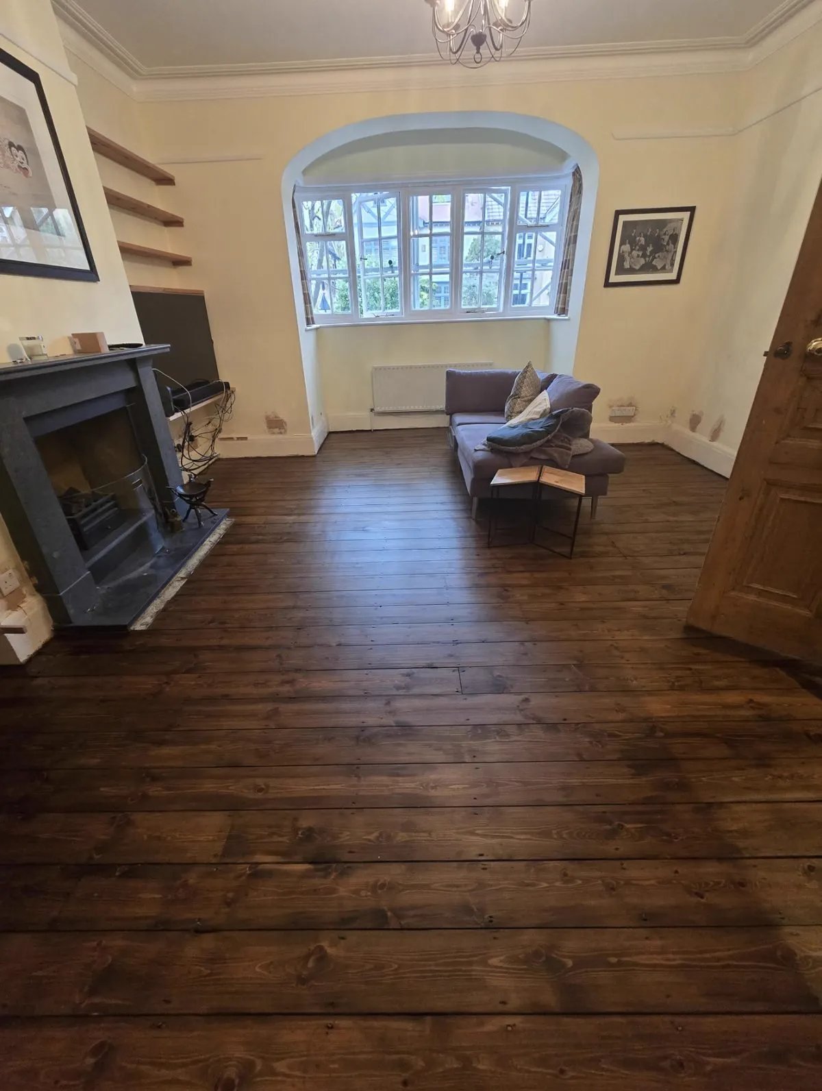 Restored pine floorboards after sanding and finishing